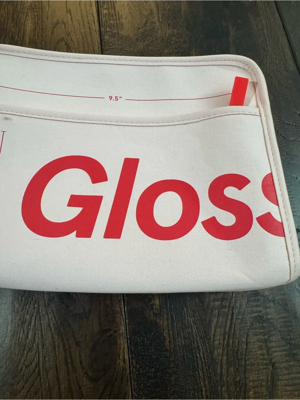 Glossier Pink Beauty Bag Cosmetic Pouch with Red Logo